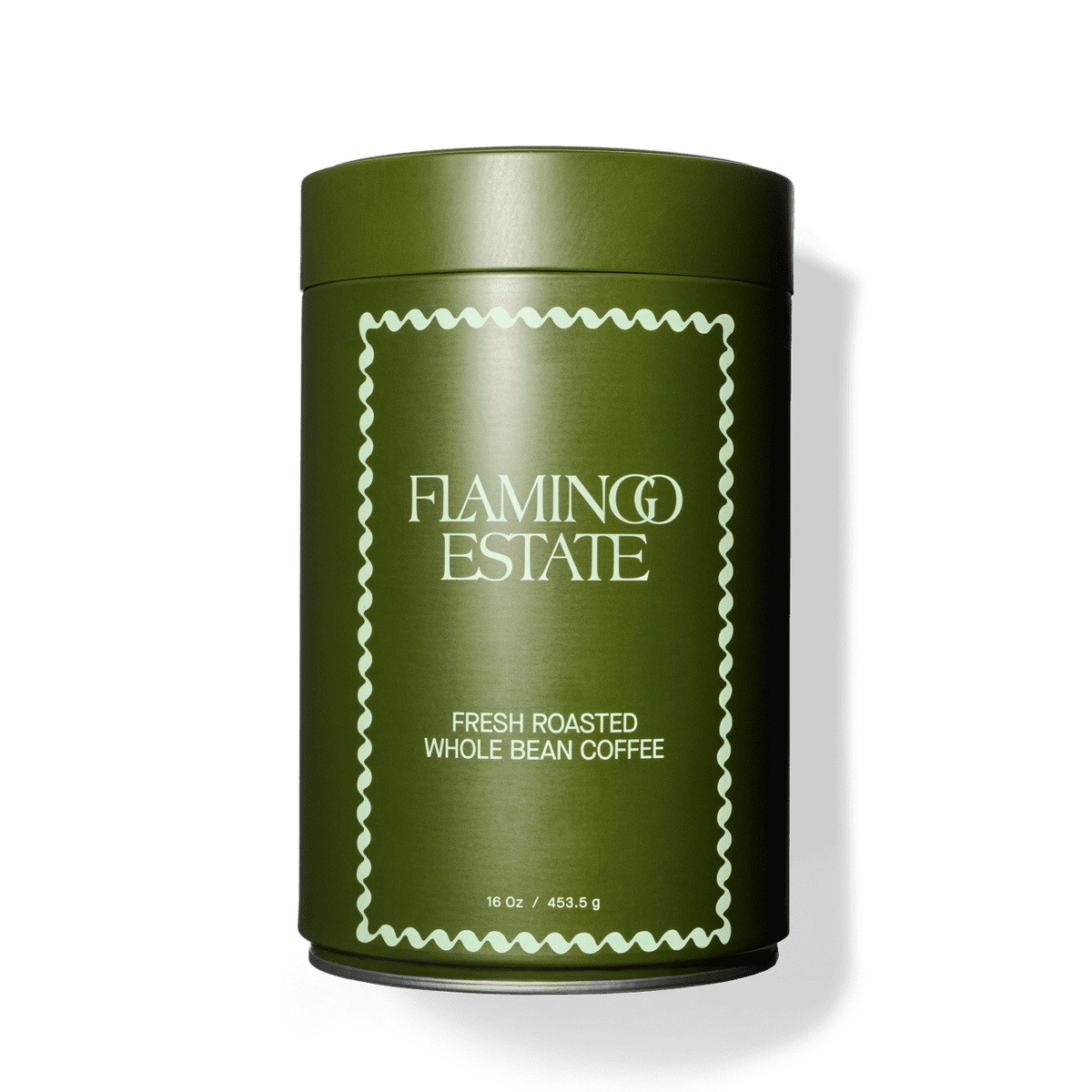 Green Tin Of Flamingo Estate Fresh Roasted Whole Bean Coffee