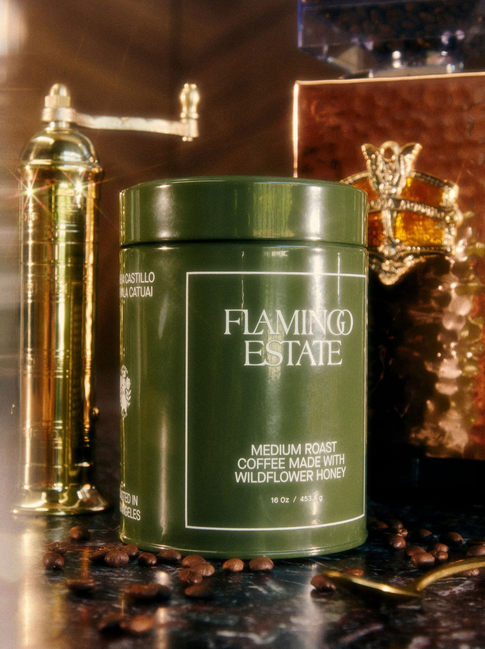 A green tin labeled