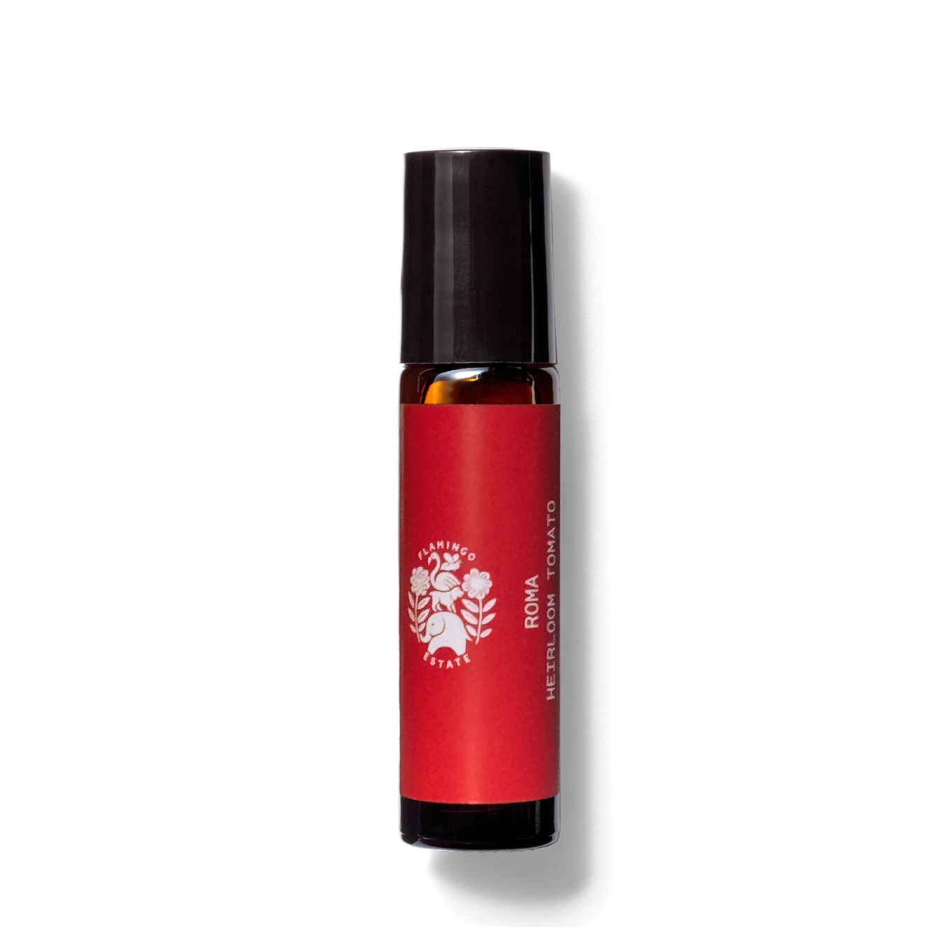 A cylindrical bottle stands upright, featuring a red label with white text and graphics.