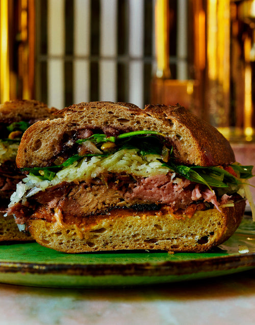 Porkstrami Sandwich with Winter Squash & Sour Cherry Jam