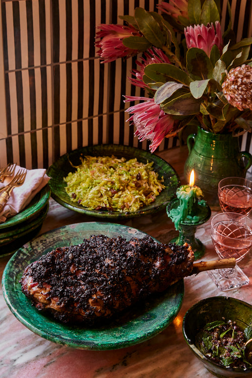 Olive Crusted Leg of Lamb with Tapenade & Cabbage Salad with Currant Vinaigrette