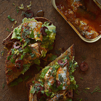 Open-Faced Avocado Sandwich With Tomato-Marinated Sardines