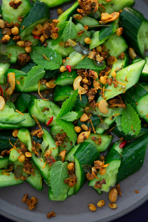 Smashed Cucumber Salad with Coconut Thai Toppers
