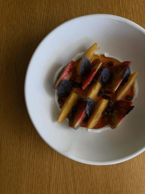 Heirloom Tomato with Pluot, Opal Basil and Yogurt