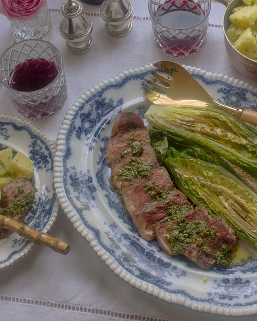 Beefsteak with Chimichurri, Parsley Potato Salad & Grilled Romaine with Mustard Dressing