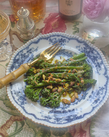 Grilled Broccolini with Tahini Dressing & Pistachios