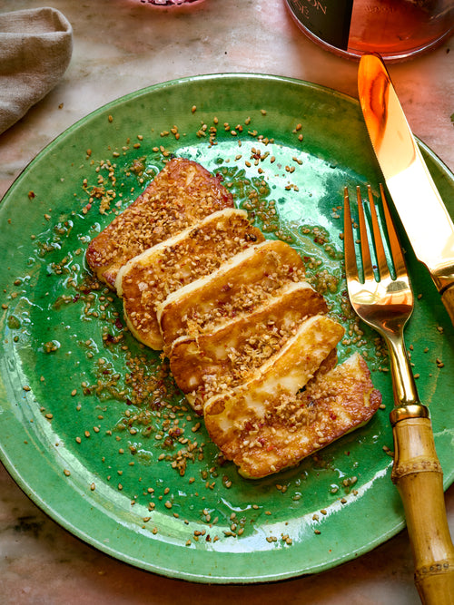 Halloumi with Lemony Honey and Sesame Salt