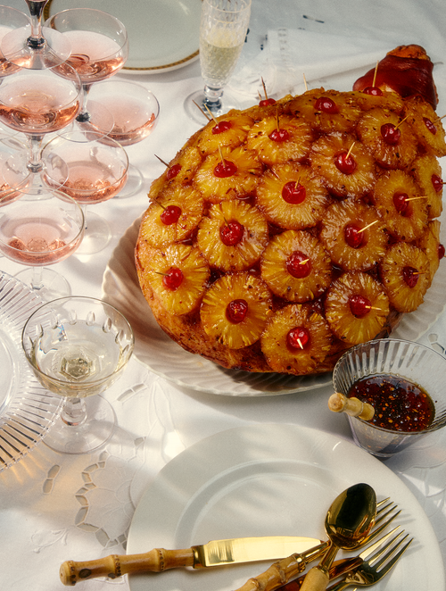 Spicy Honey-Glazed Ham with Pineapple and Cherries