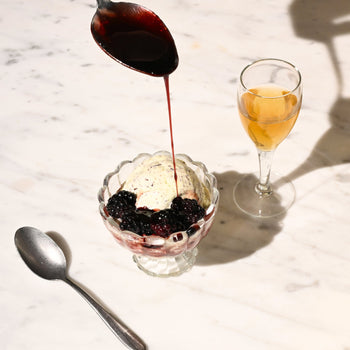 Bay Leaf Ice Cream with Wine-Glazed Blackberries