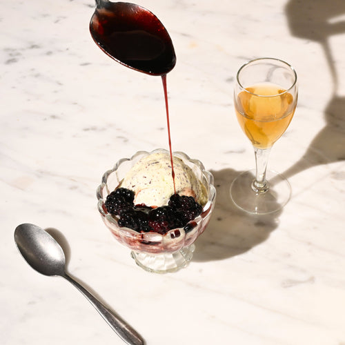 Bay Leaf Ice Cream with Wine-Glazed Blackberries