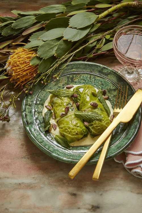 Stuffed Cabbage with Cashew Sauce