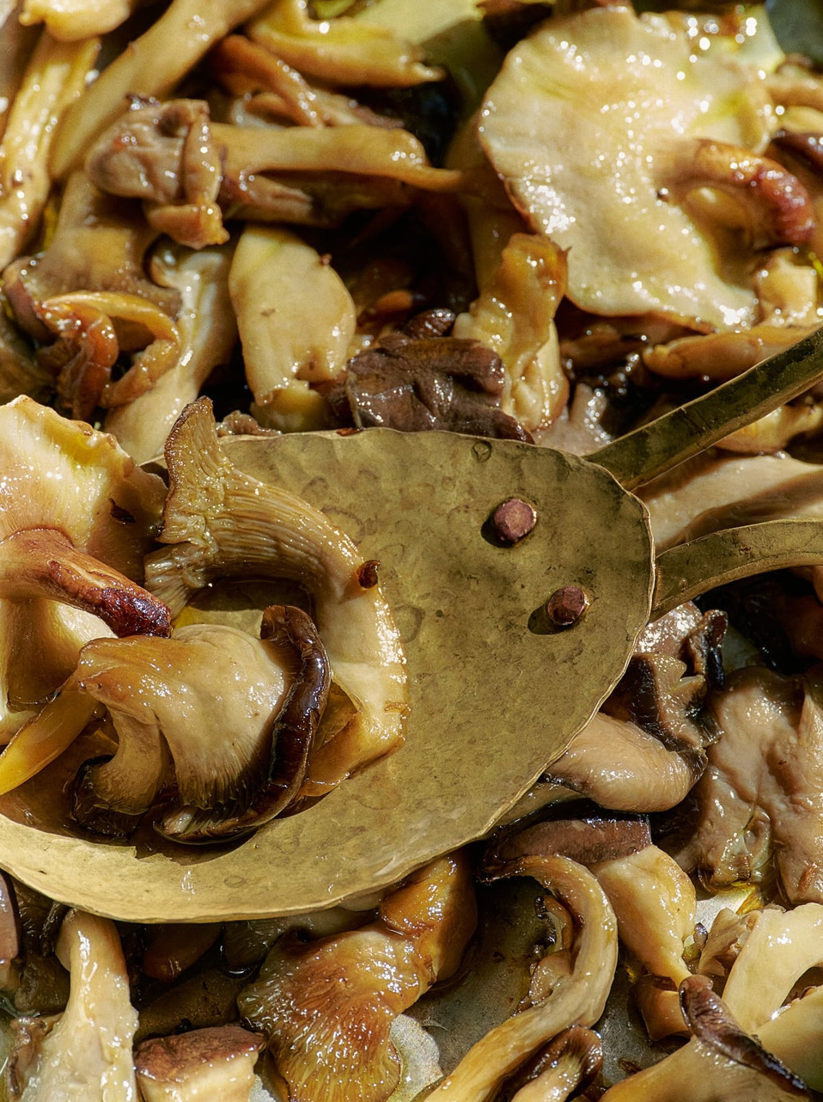 Freshly Cooked Mushrooms With A Spoon