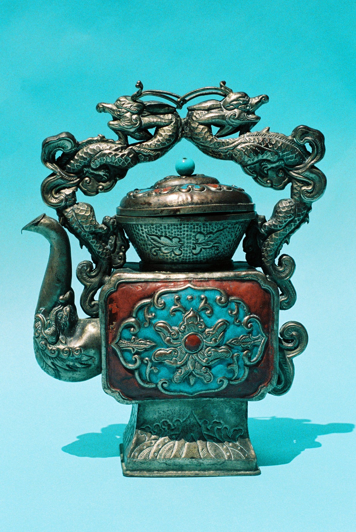 Vintage Himalayan Double-Dragon Ceremonial Teapot