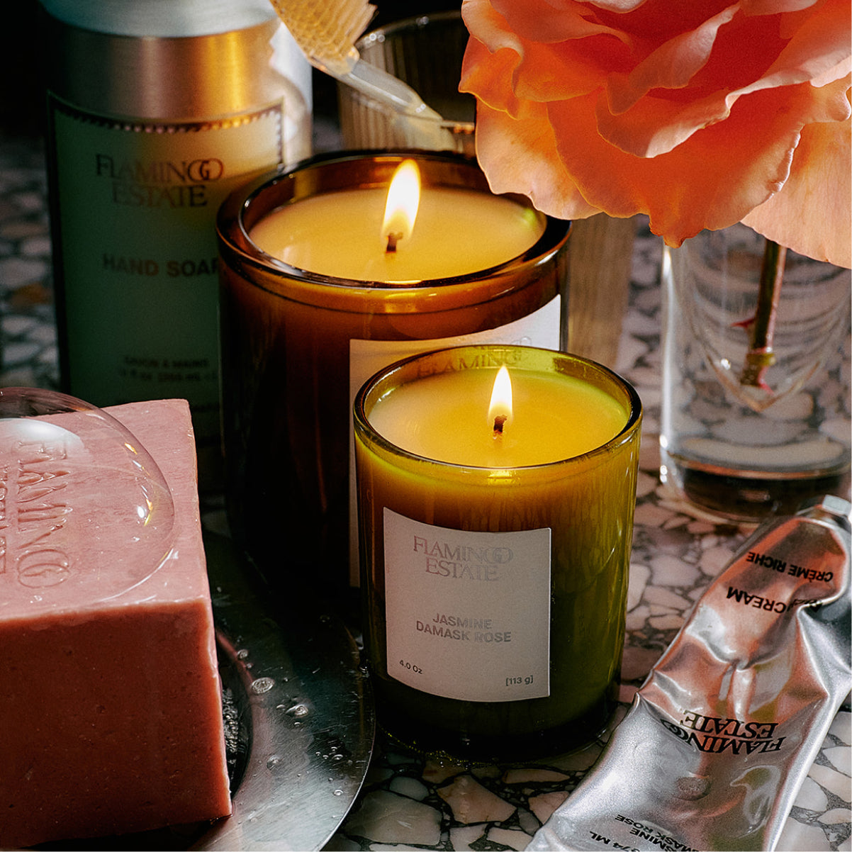 Jasmine Damask Rose Bathroom Set - Flamingo Estate