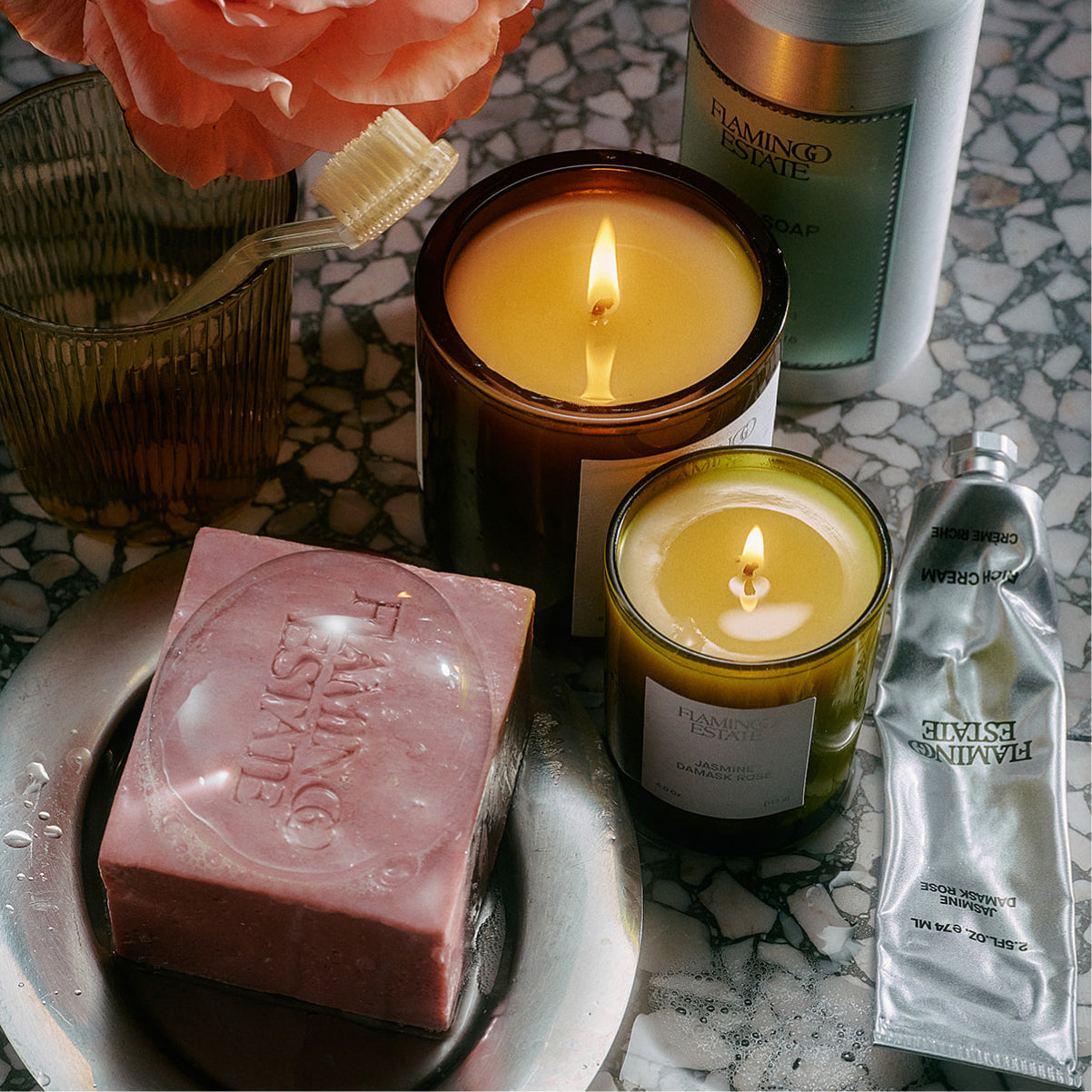 Jasmine Damask Rose Bathroom Set - Flamingo Estate