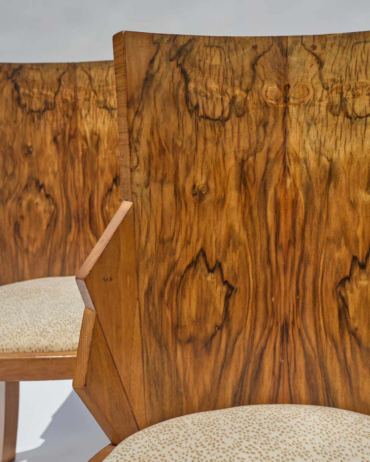 Set of 5 André Sornay Faceted-Back Side Chairs, Walnut, French Art Deco, circa 1930 - Flamingo Estate