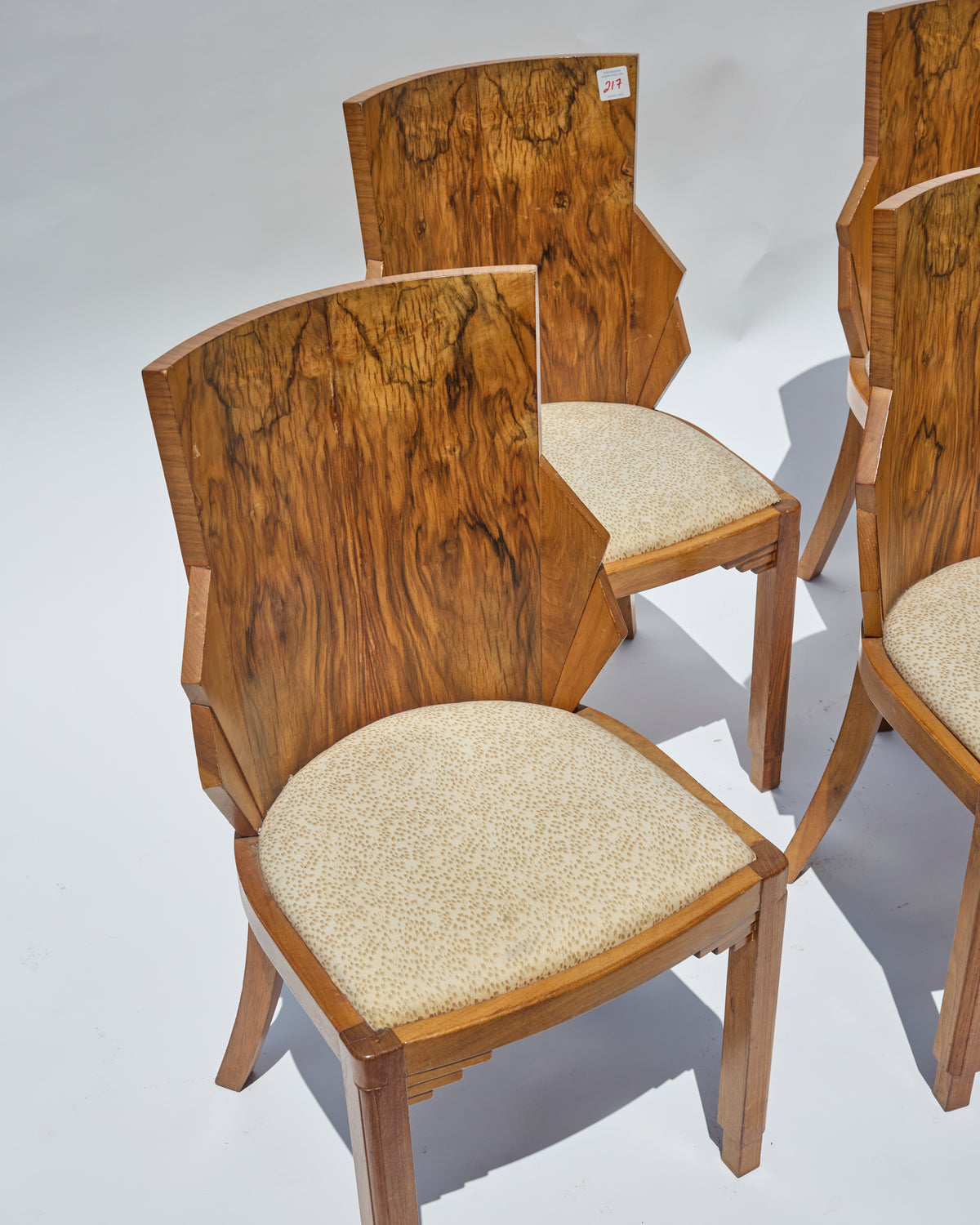 Set of 5 André Sornay Faceted-Back Side Chairs, Walnut, French Art Deco, circa 1930 - Flamingo Estate