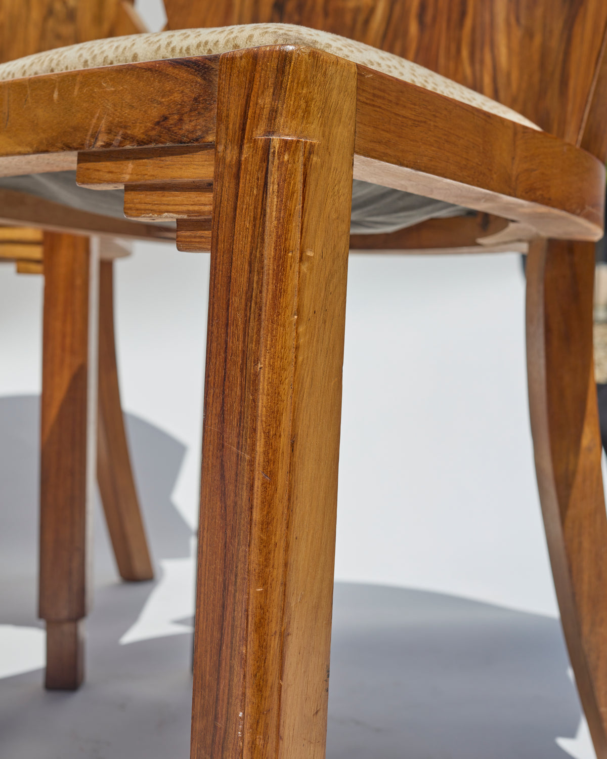 Set of 5 André Sornay Faceted-Back Side Chairs, Walnut, French Art Deco, circa 1930