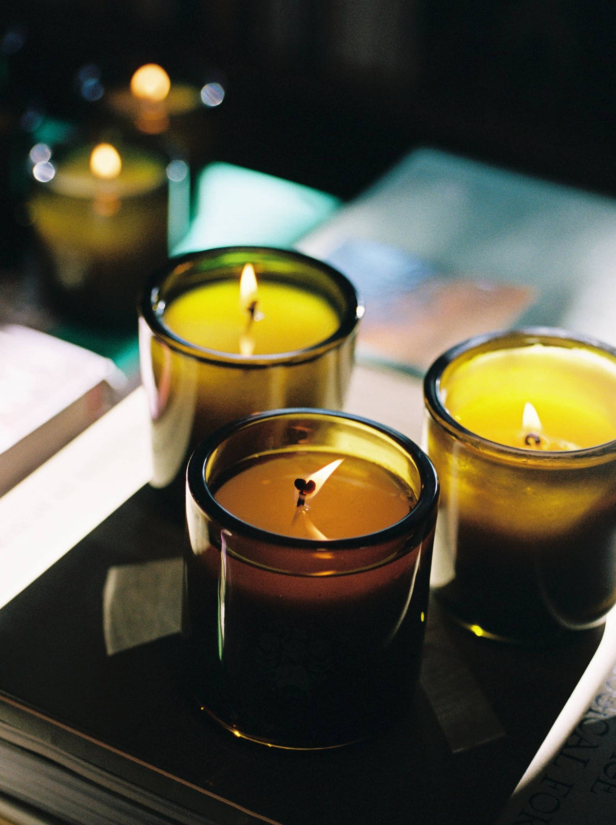 Candles flicker gently, casting warm light.