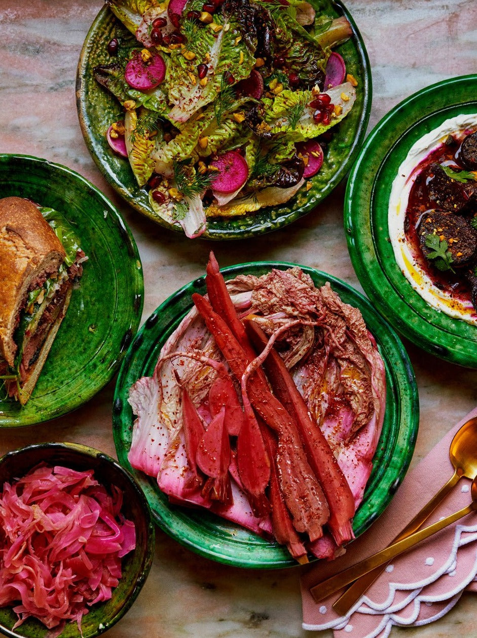 Summery Purple Dishes In Green Plates